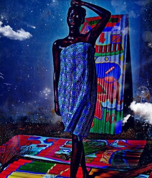 African Painting - black woman textured African